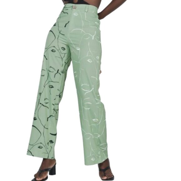 Women's 2 NWT Princess Polly Face It Pants Green High Waisted - Picture 1 of 11